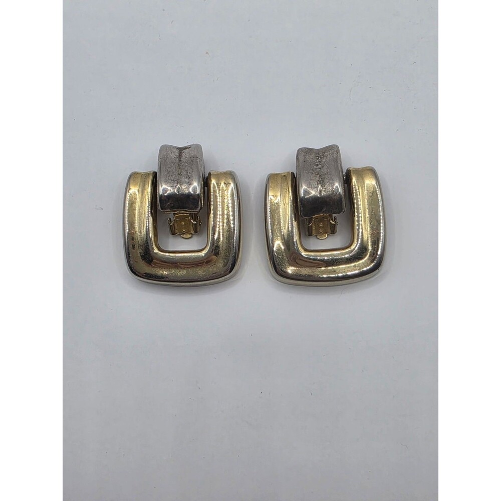 VTG Large Bold Goldtone Square Drop Clip-On Earrings 1 1/2"